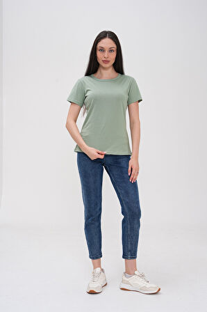 Basics&More Kadın Pamuklu Basic Bisiklet Yaka T-Shirt - 20791