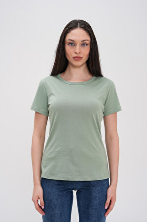 Basics&More Kadın Pamuklu Basic Bisiklet Yaka T-Shirt - 20791