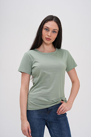Basics&More Kadın Pamuklu Basic Bisiklet Yaka T-Shirt - 20791