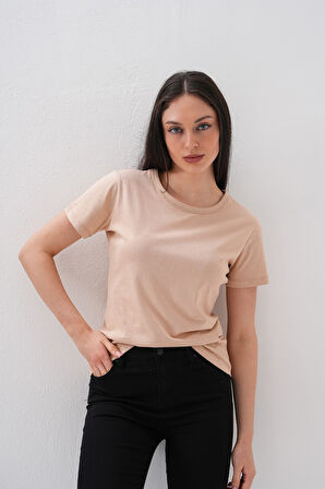 Basics&More Kadın Pamuklu Basic Bisiklet Yaka T-Shirt - 20791