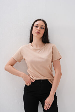 Basics&More Kadın Pamuklu Basic Bisiklet Yaka T-Shirt - 20791
