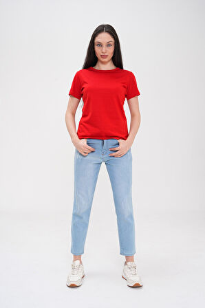 Basics&More Kadın Pamuklu Basic Bisiklet Yaka T-Shirt - 20791