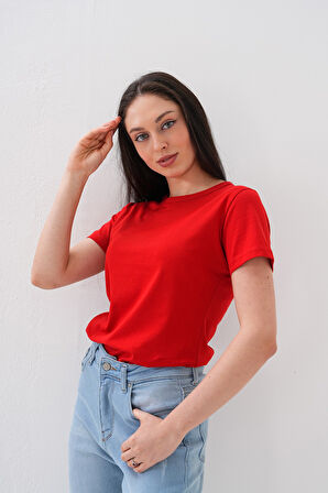 Basics&More Kadın Pamuklu Basic Bisiklet Yaka T-Shirt - 20791