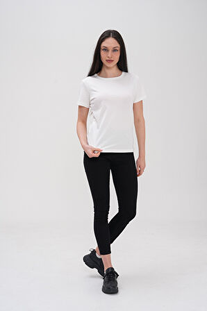 Basics&More Kadın Pamuklu Basic Bisiklet Yaka T-Shirt - 20791