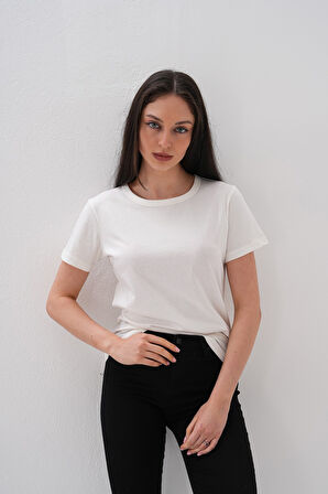 Basics&More Kadın Pamuklu Basic Bisiklet Yaka T-Shirt - 20791