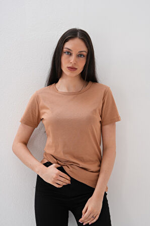 Basics&More Kadın Pamuklu Basic Bisiklet Yaka T-Shirt - 20791