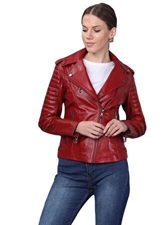 Basics&More Kadın Motorcu Deri Ceket BM02