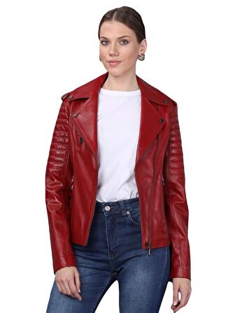 Basics&More Kadın Motorcu Deri Ceket BM02