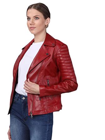 Basics&More Kadın Motorcu Deri Ceket BM02