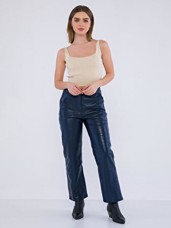 Basics&More Kadın Hakiki Deri Pantolon P03