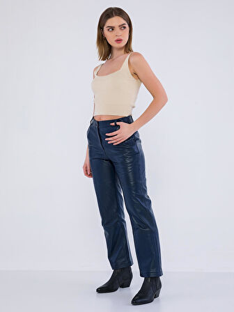 Basics&More Kadın Hakiki Deri Pantolon P03