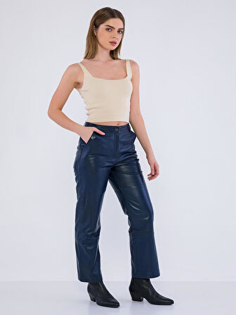 Basics&More Kadın Hakiki Deri Pantolon P03