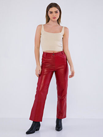 Basics&More Kadın Hakiki Deri Pantolon P03