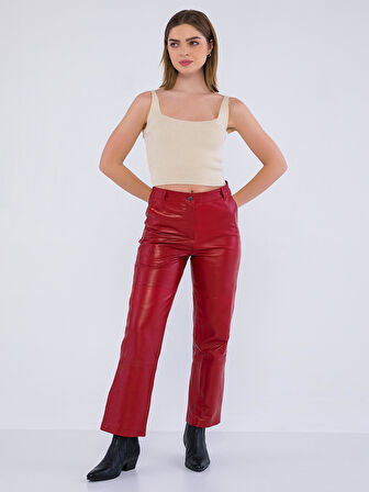 Basics&More Kadın Hakiki Deri Pantolon P03