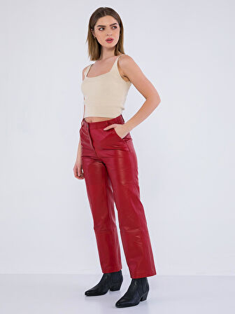 Basics&More Kadın Hakiki Deri Pantolon P03
