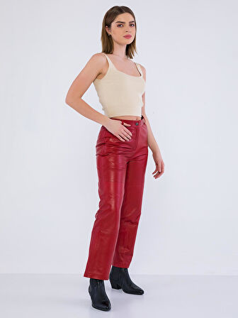 Basics&More Kadın Hakiki Deri Pantolon P03