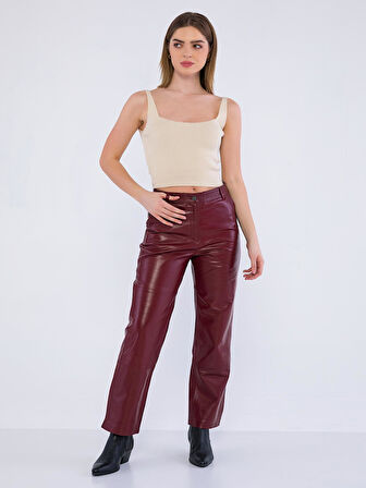 Basics&More Kadın Hakiki Deri Pantolon P03