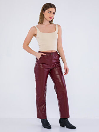 Basics&More Kadın Hakiki Deri Pantolon P03