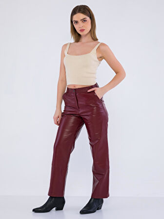 Basics&More Kadın Hakiki Deri Pantolon P03
