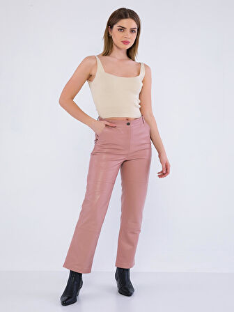 Basics&More Kadın Hakiki Deri Pantolon P03