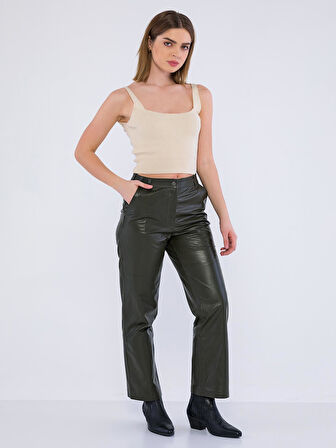 Basics&More Kadın Hakiki Deri Pantolon P03