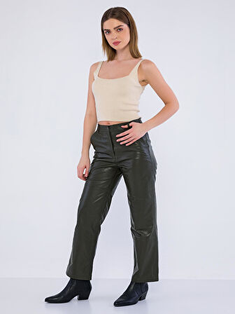 Basics&More Kadın Hakiki Deri Pantolon P03