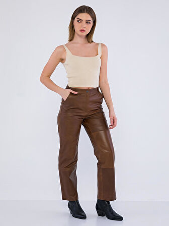 Basics&More Kadın Hakiki Deri Pantolon P03