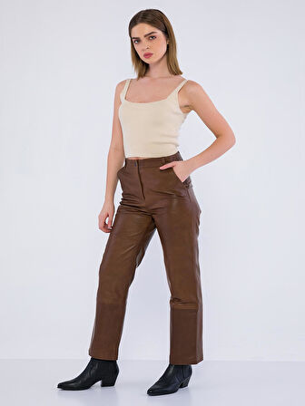 Basics&More Kadın Hakiki Deri Pantolon P03