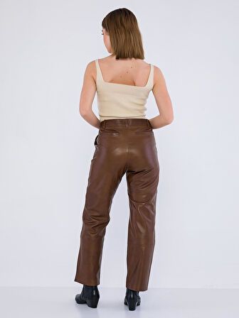 Basics&More Kadın Hakiki Deri Pantolon P03