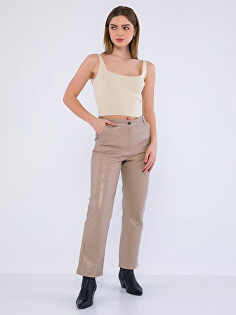 Basics&More Kadın Hakiki Deri Pantolon P03
