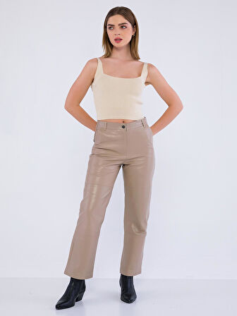 Basics&More Kadın Hakiki Deri Pantolon P03