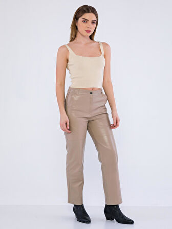 Basics&More Kadın Hakiki Deri Pantolon P03