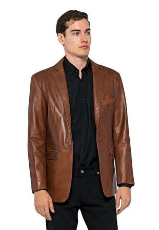 Basics&More Erkek Hakiki Deri Blazer Ceket - EBLAZER