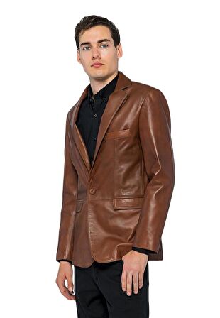 Basics&More Erkek Hakiki Deri Blazer Ceket - EBLAZER