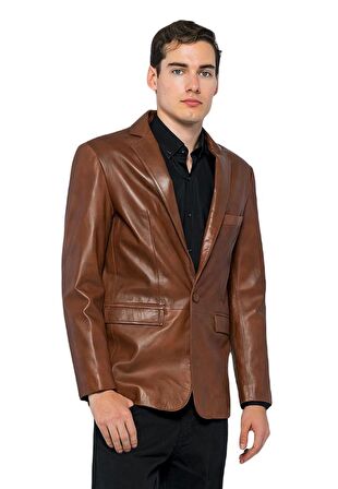 Basics&More Erkek Hakiki Deri Blazer Ceket - EBLAZER