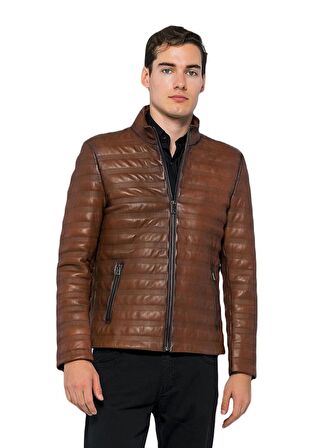 Basics&More Erkek Dik Yaka Hakiki Deri Ceket - UZ01