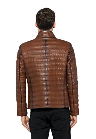 Basics&More Erkek Dik Yaka Hakiki Deri Ceket - UZ01