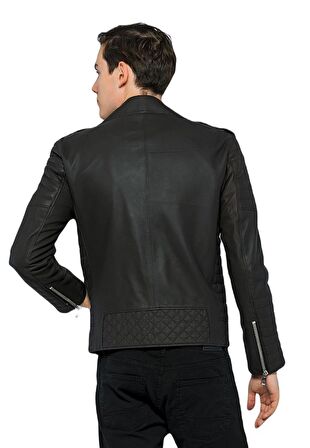 Basics&More Erkek Motorcu Hakiki Deri Ceket - 6735