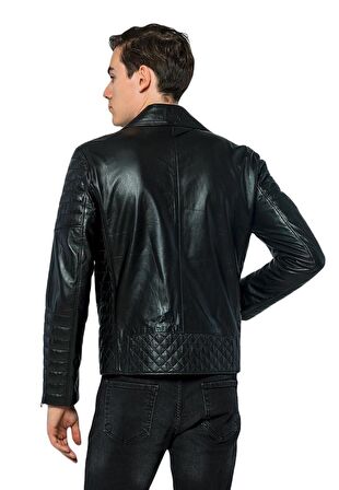 Basics&More Erkek Motorcu Hakiki Deri Ceket - 6735