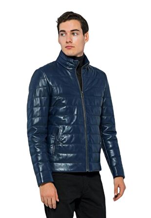 Basics&More Erkek Şişme Hakiki Deri Ceket - 8488
