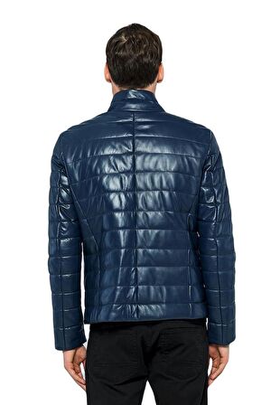 Basics&More Erkek Şişme Hakiki Deri Ceket - 8488