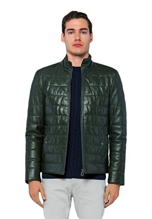 Basics&More Erkek Şişme Hakiki Deri Ceket - 8488