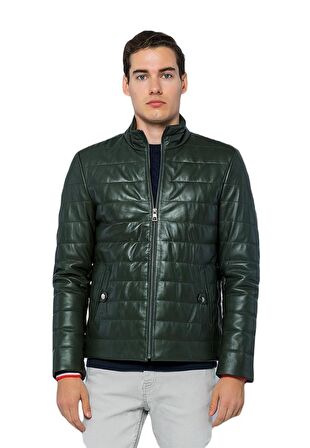 Basics&More Erkek Şişme Hakiki Deri Ceket - 8488