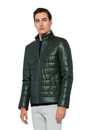 Basics&More Erkek Şişme Hakiki Deri Ceket - 8488