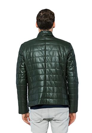 Basics&More Erkek Şişme Hakiki Deri Ceket - 8488