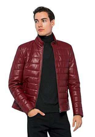 Basics&More Erkek Şişme Hakiki Deri Ceket - 8488