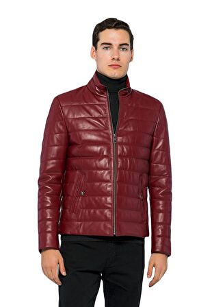 Basics&More Erkek Şişme Hakiki Deri Ceket - 8488