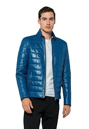 Basics&More Erkek Şişme Hakiki Deri Ceket - 8488