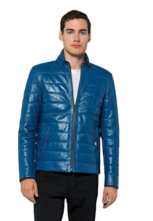 Basics&More Erkek Şişme Hakiki Deri Ceket - 8488