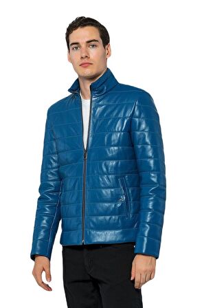 Basics&More Erkek Şişme Hakiki Deri Ceket - 8488